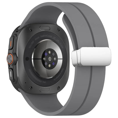 For Samsung Galaxy Watch Ultra 47mm Silicone Smartwatch Band Wrist Strap with Silver Magnetic Folding Buckle