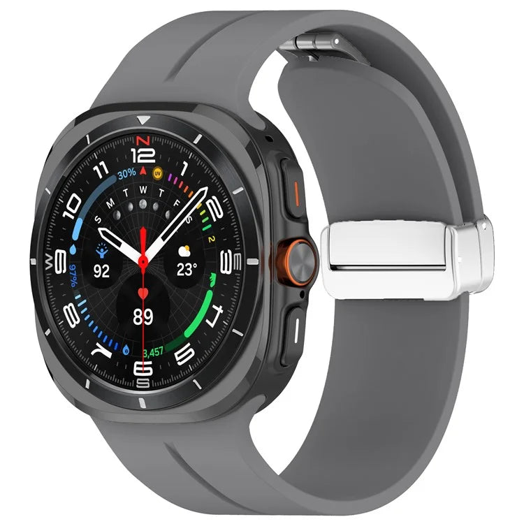For Samsung Galaxy Watch Ultra 47mm Silicone Smartwatch Band Wrist Strap with Silver Magnetic Folding Buckle
