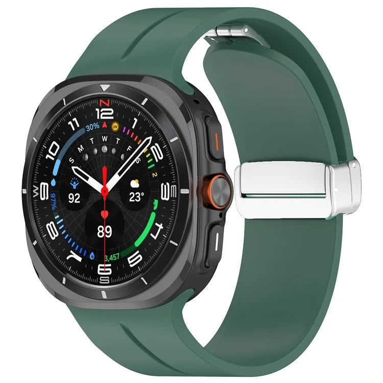 For Samsung Galaxy Watch Ultra 47mm Silicone Smartwatch Band Wrist Strap with Silver Magnetic Folding Buckle