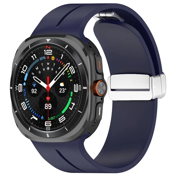 For Samsung Galaxy Watch Ultra 47mm Silicone Smartwatch Band Wrist Strap with Silver Magnetic Folding Buckle