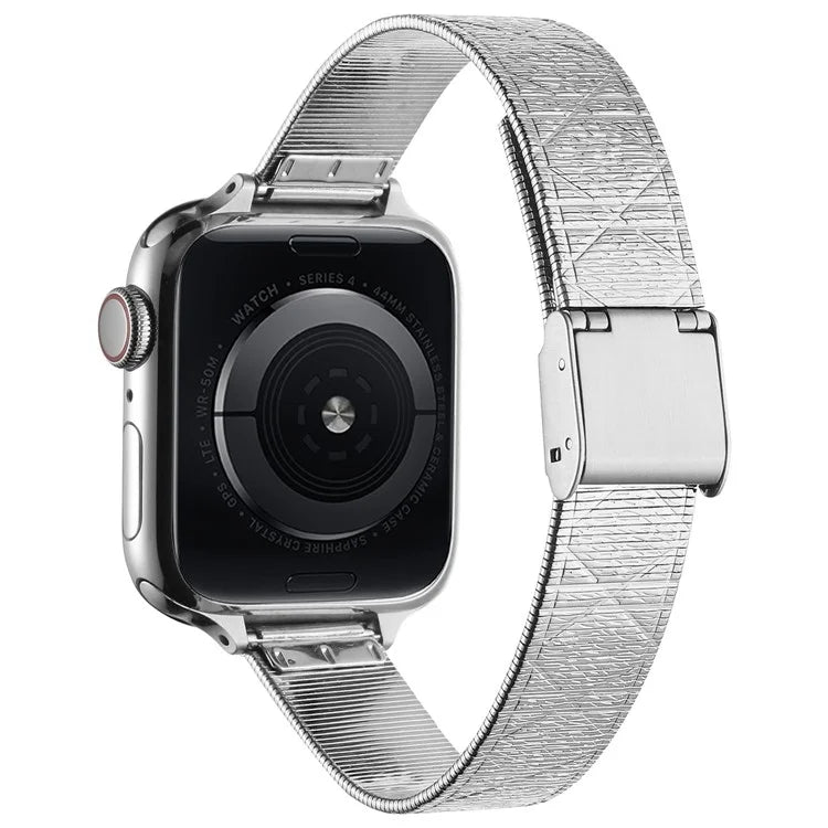 For Apple Watch Series 10 42mm / 9 8 7 41mm / SE (2023) SE (2022) SE 6 5 4 40mm / 3 2 1 38mm Rhombus Pattern Strap Stainless Steel Watch Band