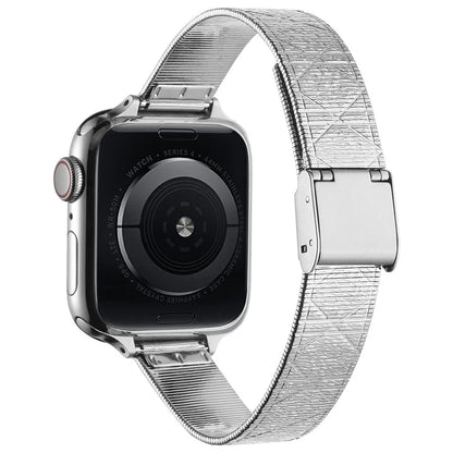 For Apple Watch Series 10 42mm / 9 8 7 41mm / SE (2023) SE (2022) SE 6 5 4 40mm / 3 2 1 38mm Rhombus Pattern Strap Stainless Steel Watch Band