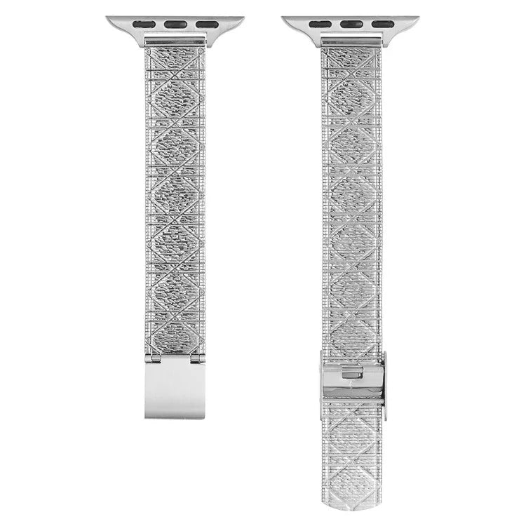 For Apple Watch Series 10 42mm / 9 8 7 41mm / SE (2023) SE (2022) SE 6 5 4 40mm / 3 2 1 38mm Rhombus Pattern Strap Stainless Steel Watch Band