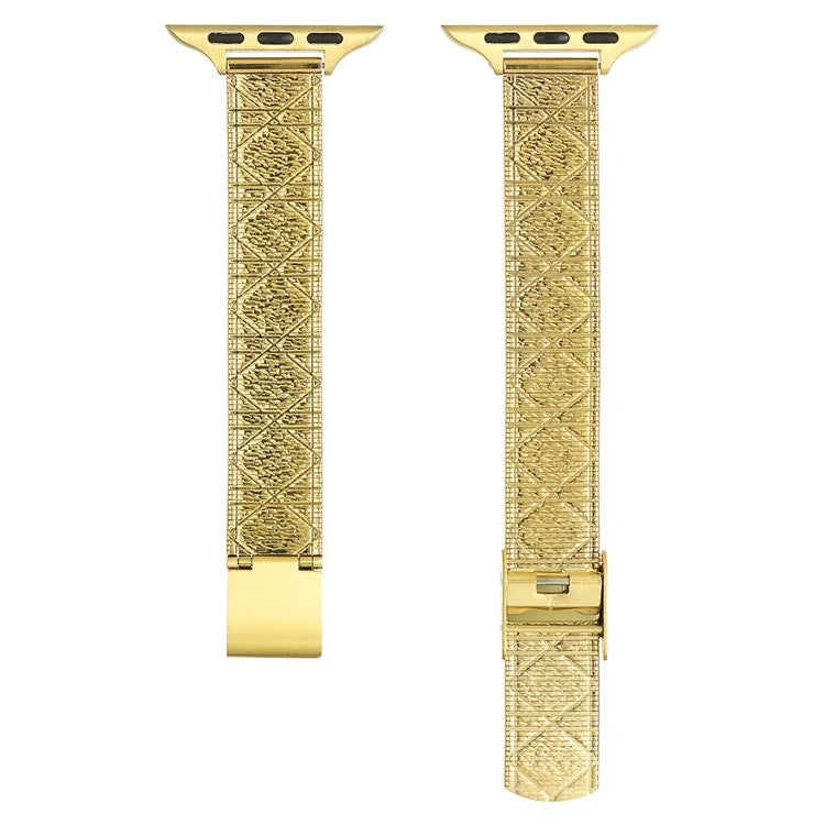 For Apple Watch Series 10 42mm / 9 8 7 41mm / SE (2023) SE (2022) SE 6 5 4 40mm / 3 2 1 38mm Rhombus Pattern Strap Stainless Steel Watch Band