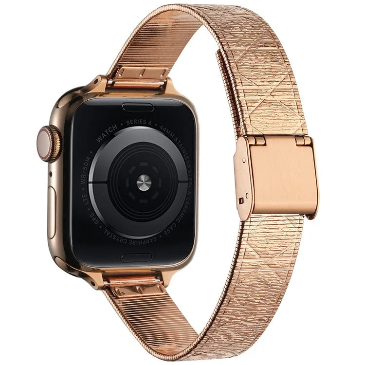 For Apple Watch Series 10 42mm / 9 8 7 41mm / SE (2023) SE (2022) SE 6 5 4 40mm / 3 2 1 38mm Rhombus Pattern Strap Stainless Steel Watch Band