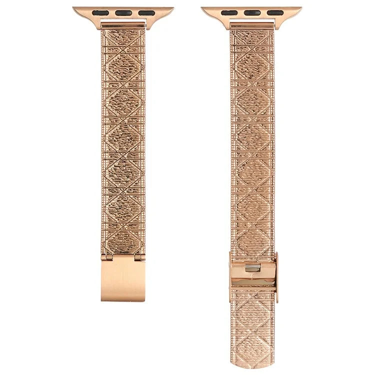 For Apple Watch Series 10 42mm / 9 8 7 41mm / SE (2023) SE (2022) SE 6 5 4 40mm / 3 2 1 38mm Rhombus Pattern Strap Stainless Steel Watch Band