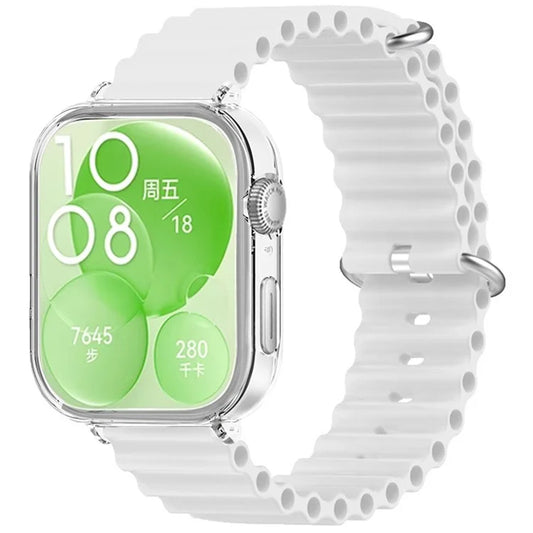 For Huawei Watch Fit 3 Silicone Strap Sports Watch Band with Transparent PC Case