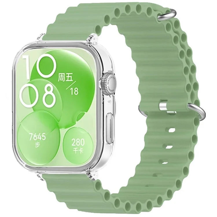 For Huawei Watch Fit 3 Silicone Strap Sports Watch Band with Transparent PC Case