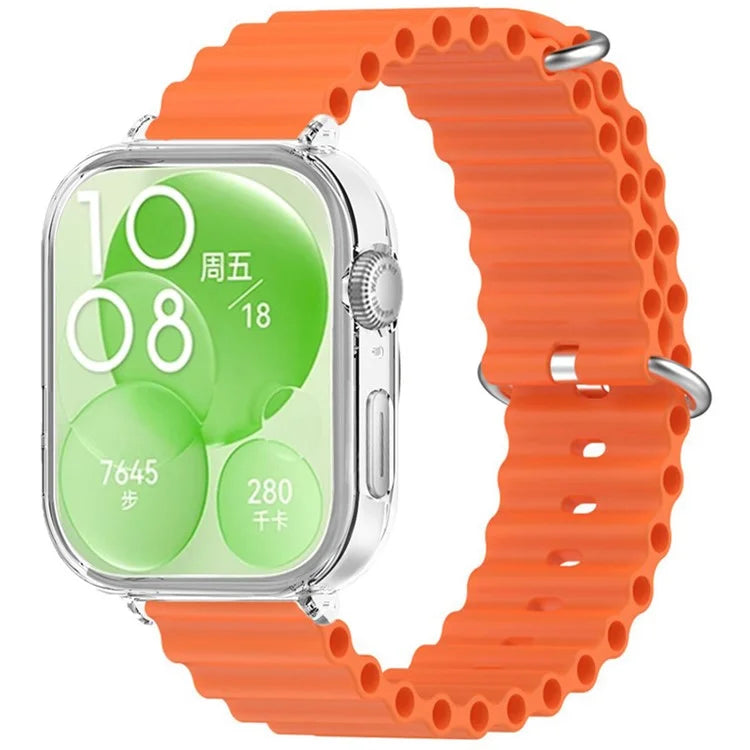 For Huawei Watch Fit 3 Silicone Strap Sports Watch Band with Transparent PC Case