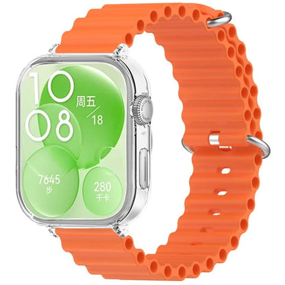 For Huawei Watch Fit 3 Silicone Strap Sports Watch Band with Transparent PC Case