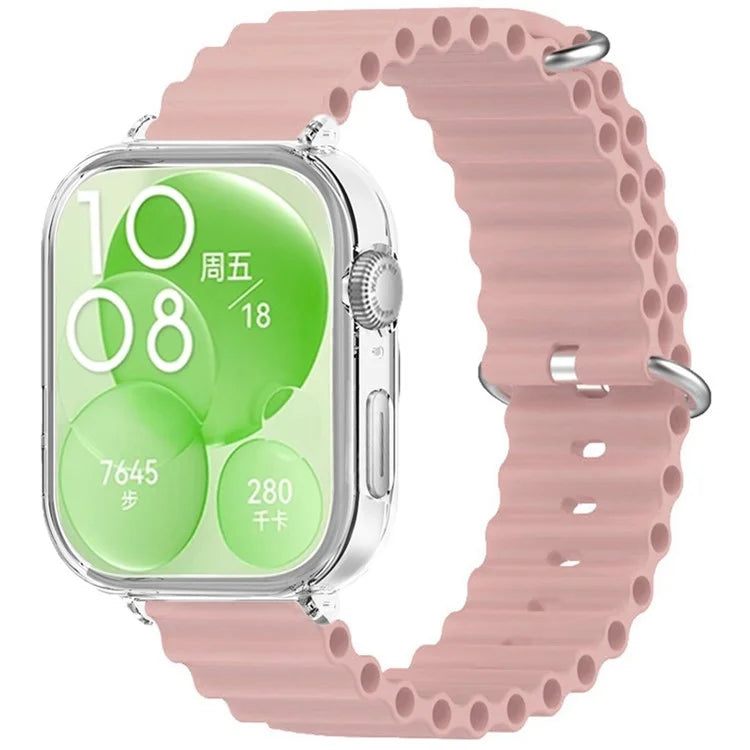 For Huawei Watch Fit 3 Silicone Strap Sports Watch Band with Transparent PC Case