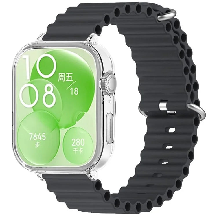For Huawei Watch Fit 3 Silicone Strap Sports Watch Band with Transparent PC Case
