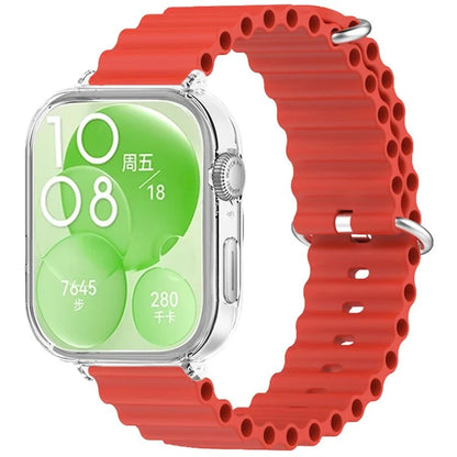 For Huawei Watch Fit 3 Silicone Strap Sports Watch Band with Transparent PC Case
