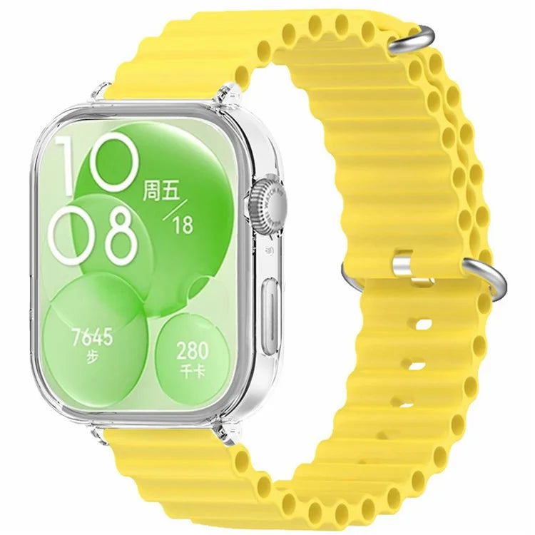 For Huawei Watch Fit 3 Silicone Strap Sports Watch Band with Transparent PC Case