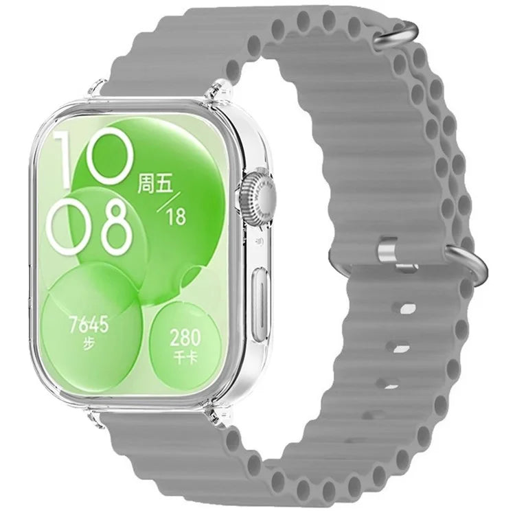 For Huawei Watch Fit 3 Silicone Strap Sports Watch Band with Transparent PC Case