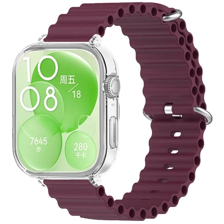 For Huawei Watch Fit 3 Silicone Strap Sports Watch Band with Transparent PC Case