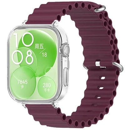 For Huawei Watch Fit 3 Silicone Strap Sports Watch Band with Transparent PC Case