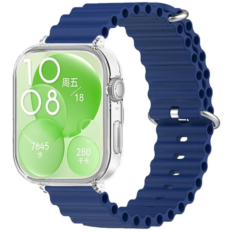 For Huawei Watch Fit 3 Silicone Strap Sports Watch Band with Transparent PC Case