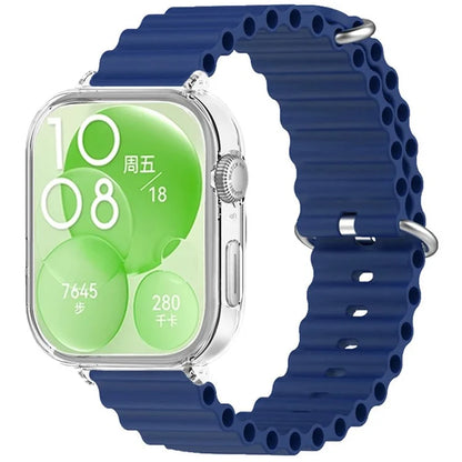 For Huawei Watch Fit 3 Silicone Strap Sports Watch Band with Transparent PC Case