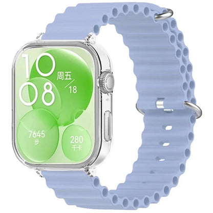 For Huawei Watch Fit 3 Silicone Strap Sports Watch Band with Transparent PC Case