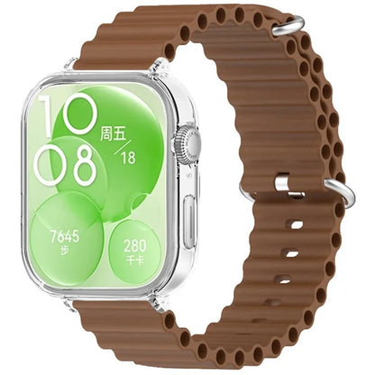 For Huawei Watch Fit 3 Silicone Strap Sports Watch Band with Transparent PC Case