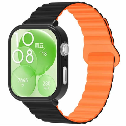 For Huawei Watch Fit 3 Silicone Strap Magnetic Watch Band with Black PC Watch Case
