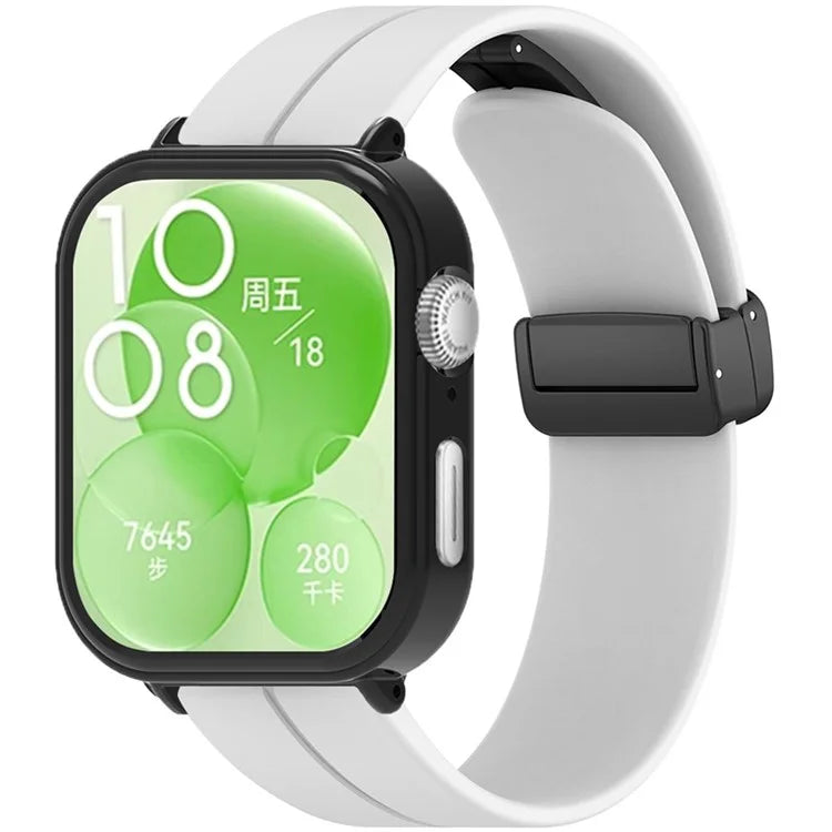 For Huawei Watch Fit 3 Magnetic Buckle Watchband Soft Silicone Watch Strap with Blackpc Watch Case