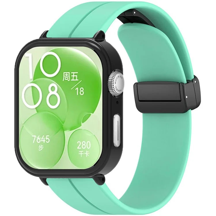 For Huawei Watch Fit 3 Magnetic Buckle Watchband Soft Silicone Watch Strap with Blackpc Watch Case