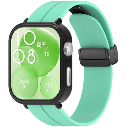 For Huawei Watch Fit 3 Magnetic Buckle Watchband Soft Silicone Watch Strap with Blackpc Watch Case
