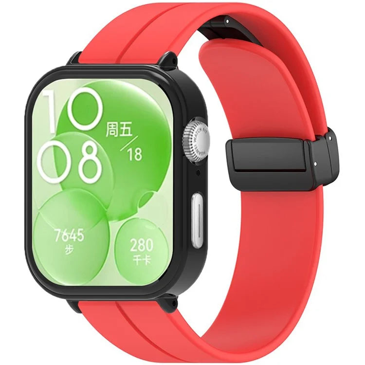 For Huawei Watch Fit 3 Magnetic Buckle Watchband Soft Silicone Watch Strap with Blackpc Watch Case