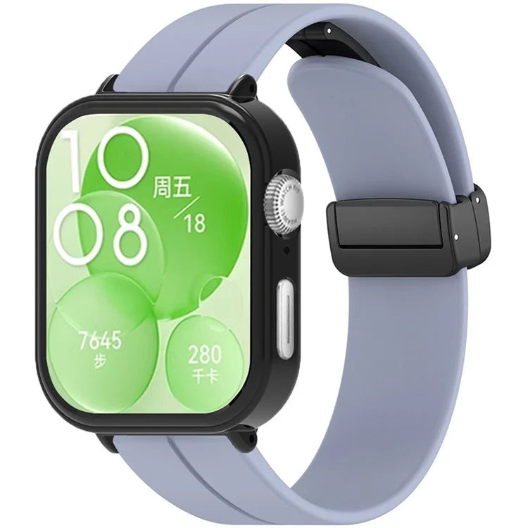 For Huawei Watch Fit 3 Magnetic Buckle Watchband Soft Silicone Watch Strap with Blackpc Watch Case