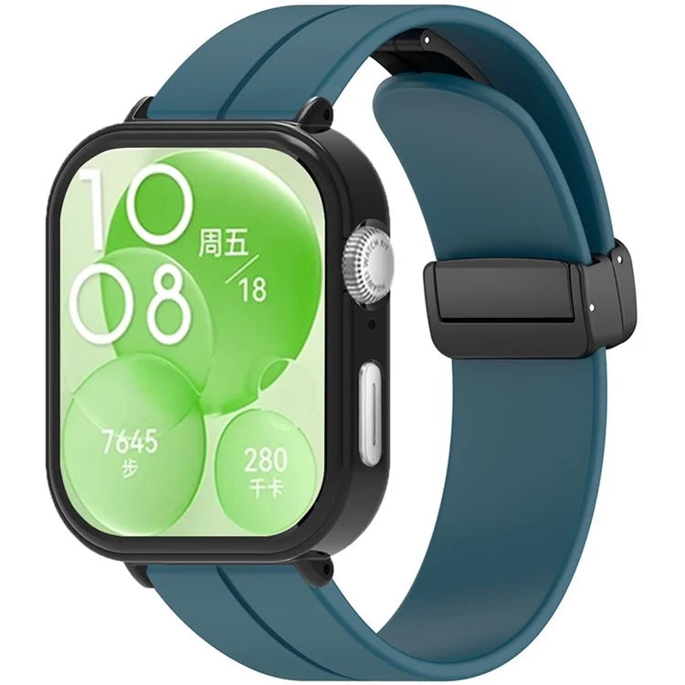 For Huawei Watch Fit 3 Magnetic Buckle Watchband Soft Silicone Watch Strap with Blackpc Watch Case