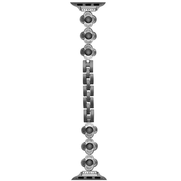 For Apple Watch Series 10 42mm / 9 8 7 41mm / SE (2023) SE (2022) SE 6 5 4 40mm / 3 2 1 38mm Plum Blossom Quick Release Metal Bracelet Watch Strap