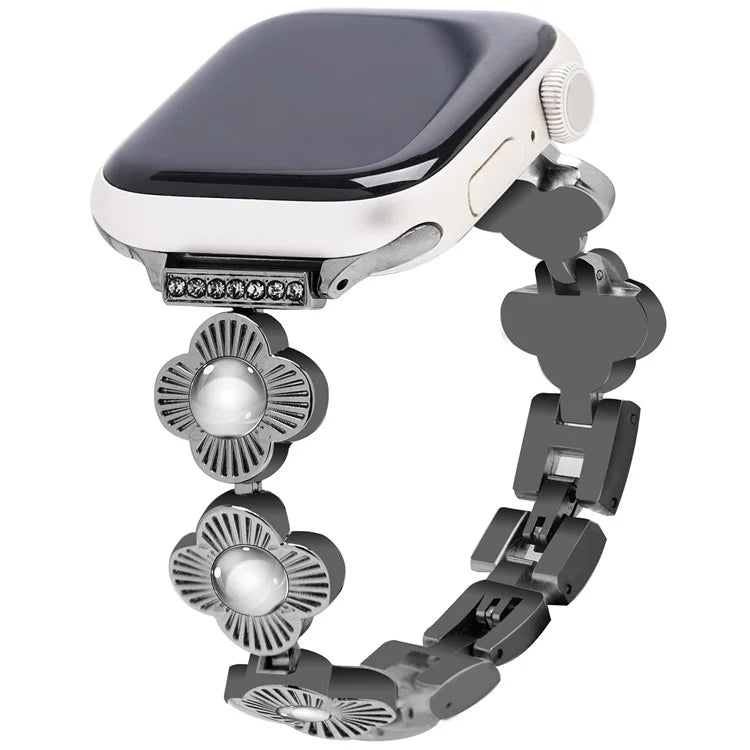 For Apple Watch Series 10 42mm / 9 8 7 41mm / SE (2023) SE (2022) SE 6 5 4 40mm / 3 2 1 38mm Plum Blossom Quick Release Metal Bracelet Watch Strap