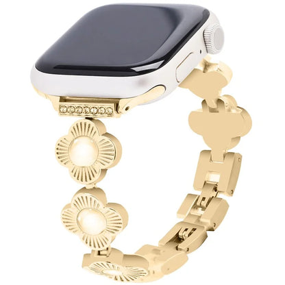 For Apple Watch Series 10 42mm / 9 8 7 41mm / SE (2023) SE (2022) SE 6 5 4 40mm / 3 2 1 38mm Plum Blossom Quick Release Metal Bracelet Watch Strap