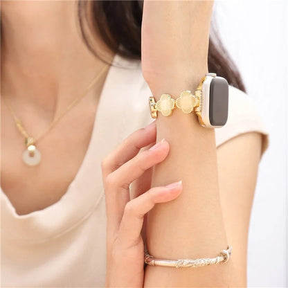 For Apple Watch Series 10 42mm / 9 8 7 41mm / SE (2023) SE (2022) SE 6 5 4 40mm / 3 2 1 38mm Plum Blossom Quick Release Metal Bracelet Watch Strap