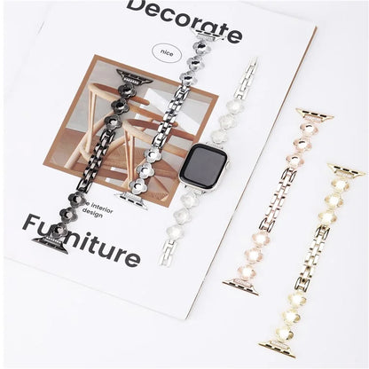 For Apple Watch Series 10 42mm / 9 8 7 41mm / SE (2023) SE (2022) SE 6 5 4 40mm / 3 2 1 38mm Plum Blossom Quick Release Metal Bracelet Watch Strap
