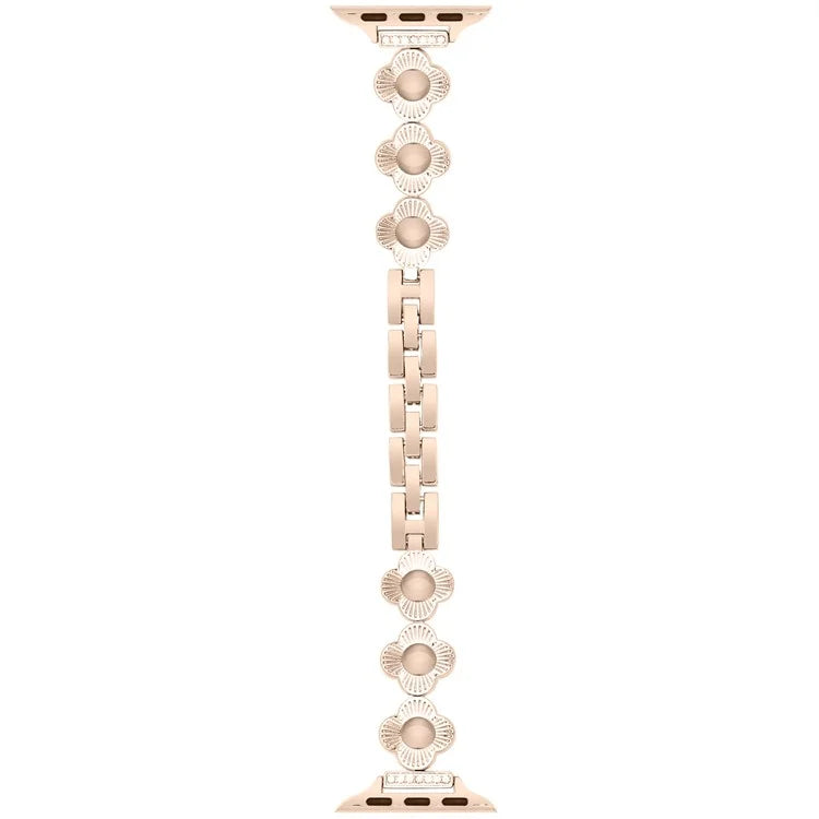For Apple Watch Series 10 42mm / 9 8 7 41mm / SE (2023) SE (2022) SE 6 5 4 40mm / 3 2 1 38mm Plum Blossom Quick Release Metal Bracelet Watch Strap