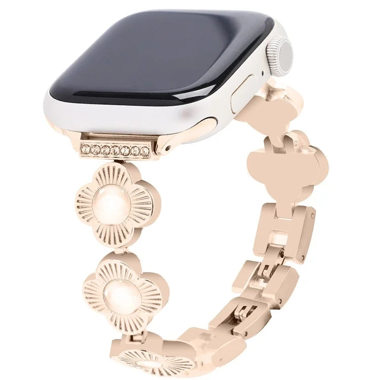 For Apple Watch Series 10 42mm / 9 8 7 41mm / SE (2023) SE (2022) SE 6 5 4 40mm / 3 2 1 38mm Plum Blossom Quick Release Metal Bracelet Watch Strap