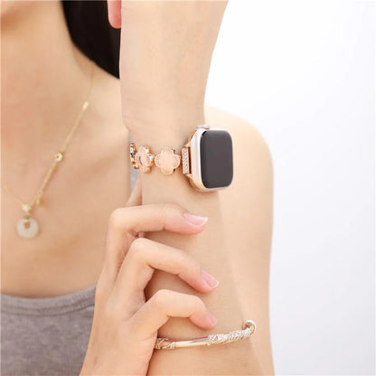 For Apple Watch Series 10 42mm / 9 8 7 41mm / SE (2023) SE (2022) SE 6 5 4 40mm / 3 2 1 38mm Plum Blossom Quick Release Metal Bracelet Watch Strap