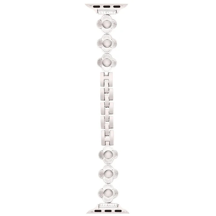 For Apple Watch Series 10 42mm / 9 8 7 41mm / SE (2023) SE (2022) SE 6 5 4 40mm / 3 2 1 38mm Plum Blossom Quick Release Metal Bracelet Watch Strap