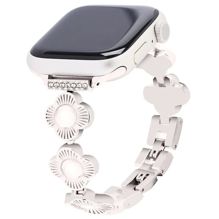 For Apple Watch Series 10 42mm / 9 8 7 41mm / SE (2023) SE (2022) SE 6 5 4 40mm / 3 2 1 38mm Plum Blossom Quick Release Metal Bracelet Watch Strap