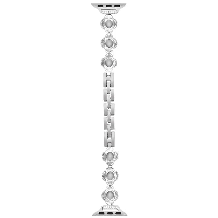 For Apple Watch Series 10 42mm / 9 8 7 41mm / SE (2023) SE (2022) SE 6 5 4 40mm / 3 2 1 38mm Plum Blossom Quick Release Metal Bracelet Watch Strap