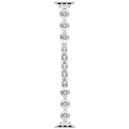 For Apple Watch Series 10 42mm / 9 8 7 41mm / SE (2023) SE (2022) SE 6 5 4 40mm / 3 2 1 38mm Plum Blossom Quick Release Metal Bracelet Watch Strap