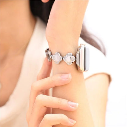 For Apple Watch Series 10 42mm / 9 8 7 41mm / SE (2023) SE (2022) SE 6 5 4 40mm / 3 2 1 38mm Plum Blossom Quick Release Metal Bracelet Watch Strap