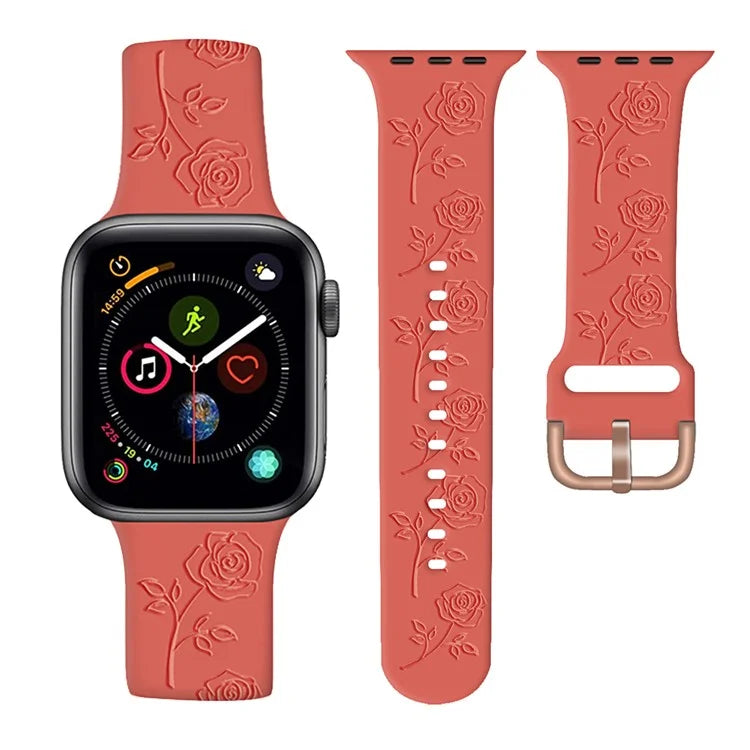 For Apple Watch Series 10 42mm / 9 8 7 41mm / SE (2023) SE (2022) SE 6 5 4 40mm / 3 2 1 38mm Strap Rose Silicone Watch Band