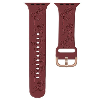 For Apple Watch Series 10 42mm / 9 8 7 41mm / SE (2023) SE (2022) SE 6 5 4 40mm / 3 2 1 38mm Strap Rose Silicone Watch Band