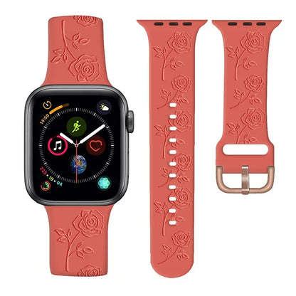 For Apple Watch Series 10 42mm / 9 8 7 41mm / SE (2023) SE (2022) SE 6 5 4 40mm / 3 2 1 38mm Strap Rose Silicone Watch Band