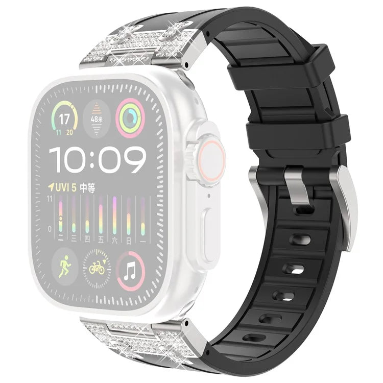 For Apple Watch Series 10 42mm / 9 8 7 41mm / SE (2023) SE (2022) SE 6 5 4 40mm / 3 2 1 38mm Rhinestone Silicone Rubber Strap