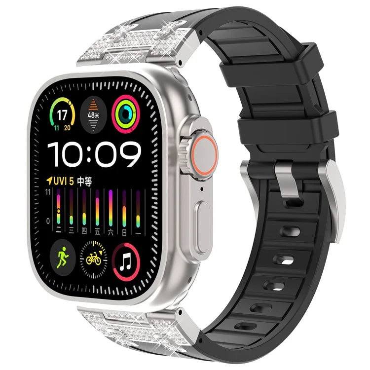 For Apple Watch Series 10 42mm / 9 8 7 41mm / SE (2023) SE (2022) SE 6 5 4 40mm / 3 2 1 38mm Rhinestone Silicone Rubber Strap